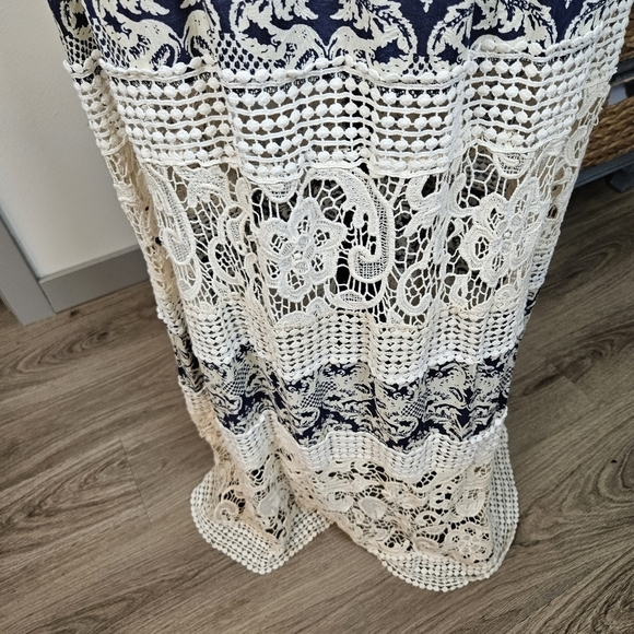 Sundays in Brooklyn Sing-The-Blues Away Nude Lace Maxi Dress Sz L boho - Picture 9 of 12